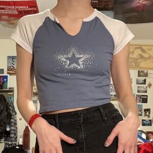 Rue 21 Grey-Blue Crop Tee Size S